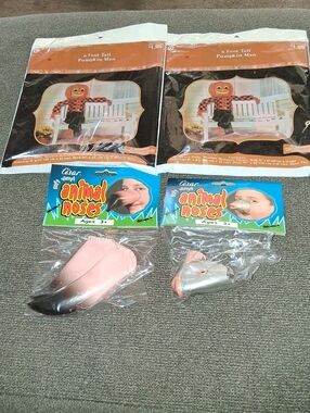 Halloween Set 2 6 Ft Pumpkin Men & 2 Costume Animal Noses